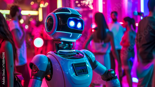 Futuristic robot amongst people in vibrant city lights © edojob
