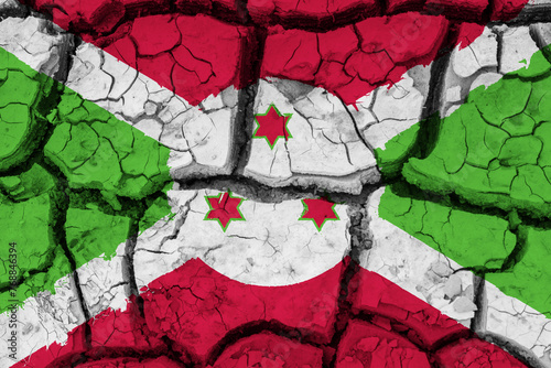 Dry soil pattern on the flag of Burundi. Country with drought concept due to climate change. Water problem. Dry cracked earth country.