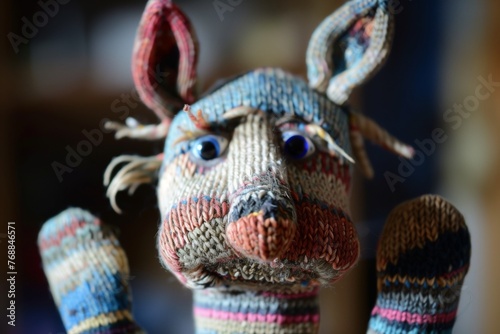 detailed closeup of a sock puppet with intricate facial features