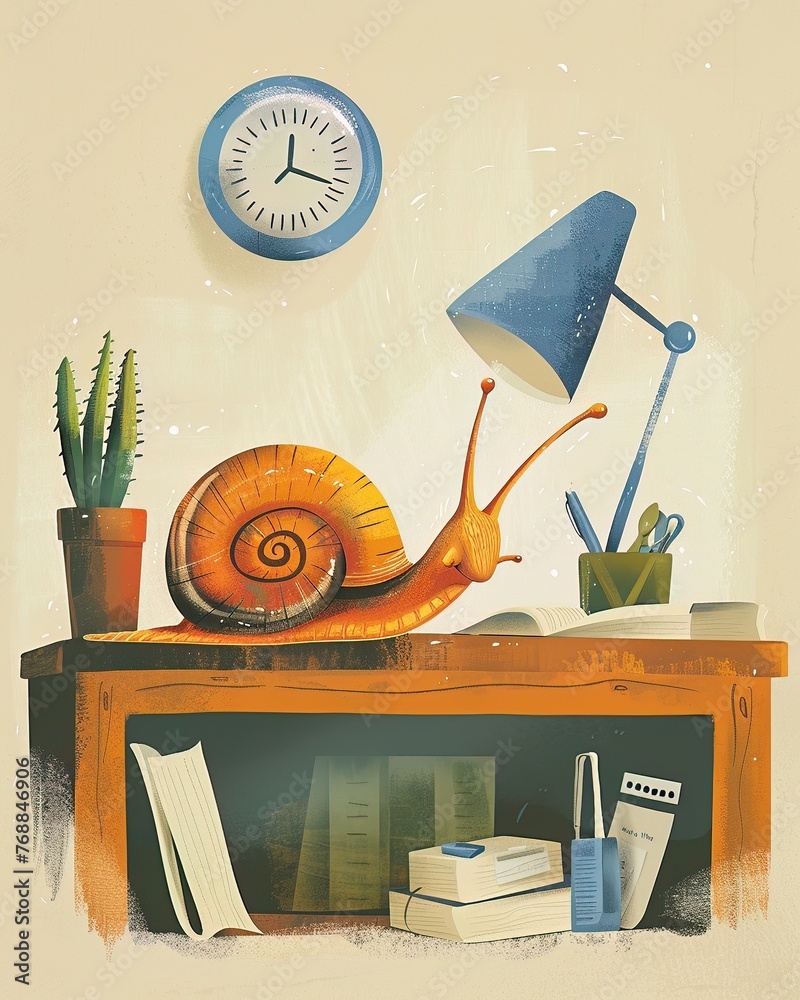 A snail in a slowmoving bureaucracy, representing patience and steady progress in administrative tasks - obrazy, fototapety, plakaty 