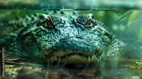 Menacing crocodile eyes above water