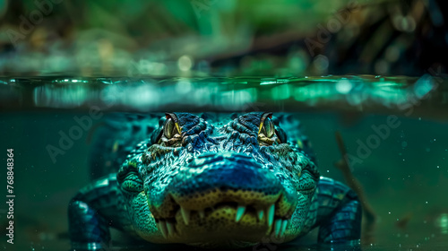 Menacing alligator emerging from water