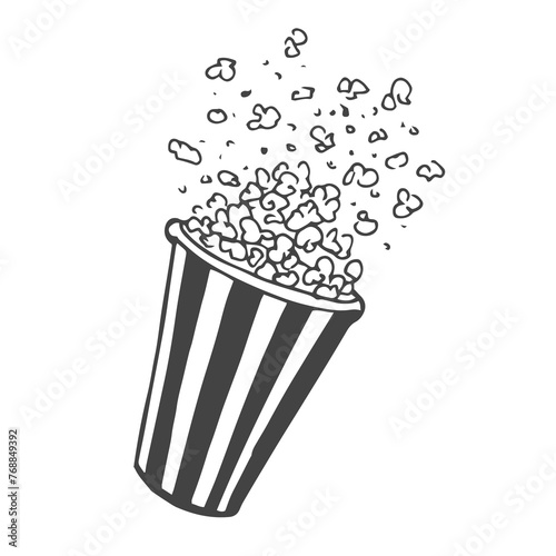 Contour popcorn icon. Hand drawn cartoon illustration of food in cinema. American symbol of snack in doodle style.