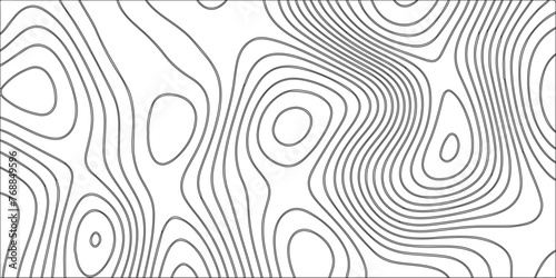 Abstract Topographic line art background. Mountain topographic terrain map background with white shape lines.Geographic map conceptual design.Black on white contour height lines