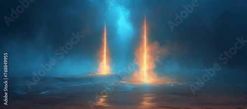 Magic multicolored sparkles of light with rays, 3d dynamic background. 3D Illustration