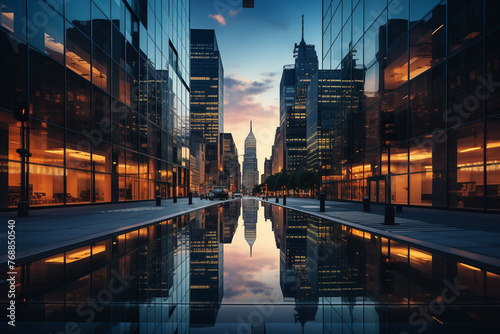 Business and finance background of building closeups.	
