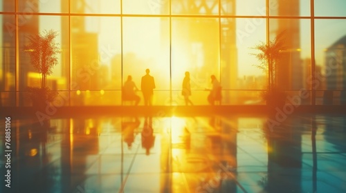 Business people standing in a modern office and looking at the city through the window