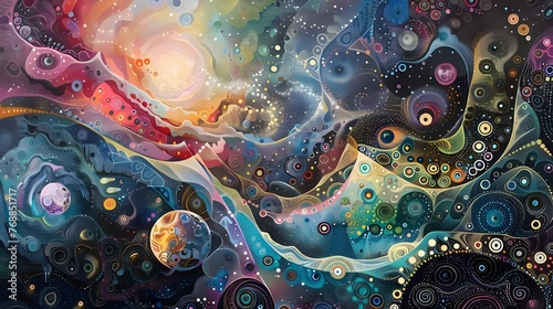 The psychedelic cosmos on the canvases of art is represented by a whirlwind of colors and textures that captures the imagination and brings new sensations with each examination.