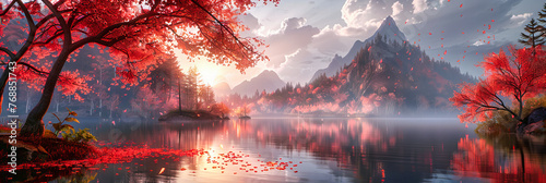 Tranquil Mornings: Lakeside Reflections Amidst Autumn Colors, A Journey Through Europes Serene Landscapes photo