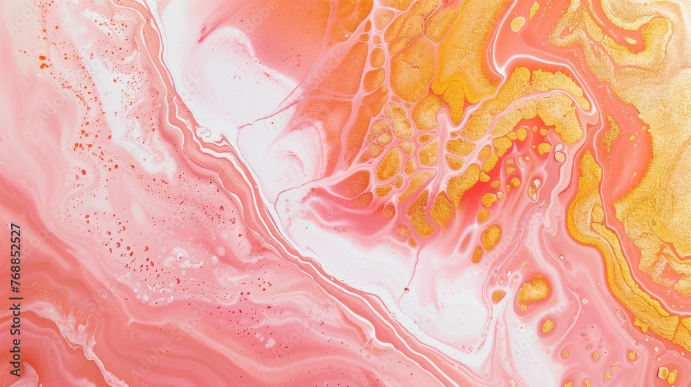 An abstract blend of pink and gold creates a mesmerizing texture full of movement and color