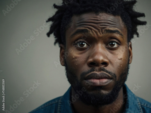 black african american man depicting a confused state, Confusion concept photo