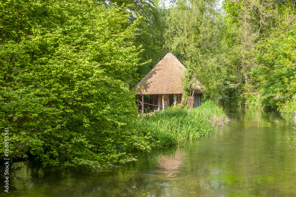 Thatched Fishing Hut on the River Test Hampshire England