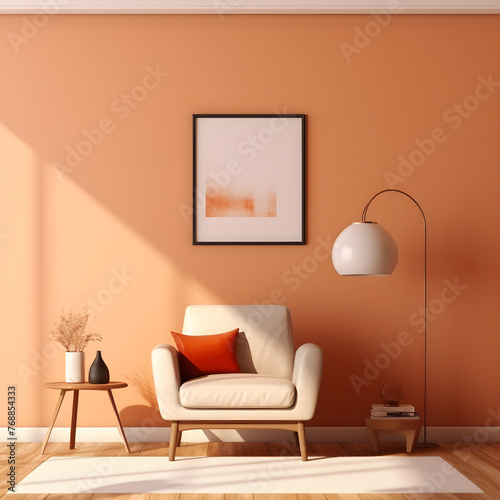 stylish living room with arm chair side lamp and wall mockup