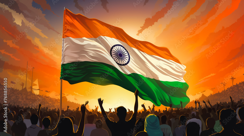 indian flag waving illustration icon .indian republic & independence day,generative Ai - obrazy, fototapety, plakaty 