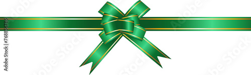 Green ribbon bow has gold trim illustration
