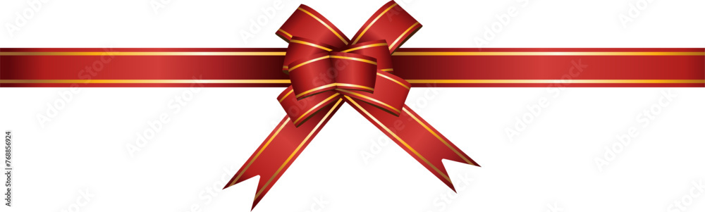 Red ribbon bow has gold trim illustration Red ribbon bow has gold trim illustration