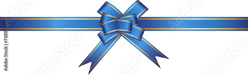Blue ribbon bow has gold trim illustration