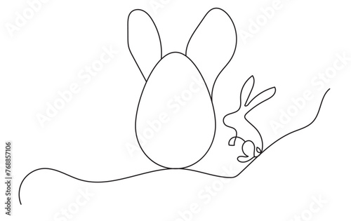 Egg line art, Continuous one line drawing of whole egg in shell, Black and white graphics, Vector illustration design element for Easter holidays