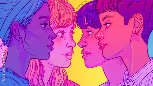 Vibrant portrait of three women in neon colors