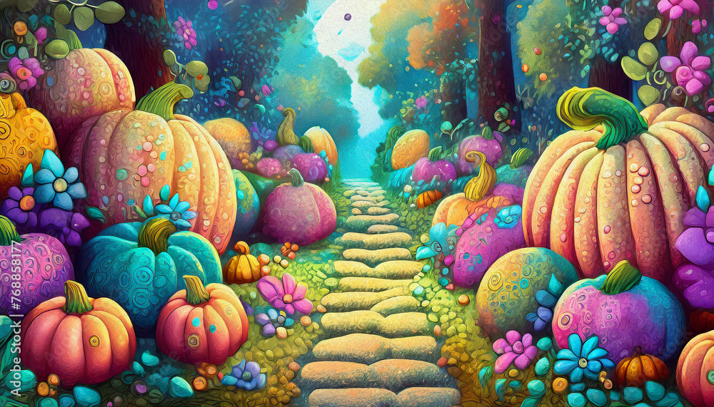 Fototapeta premium oil painting style pumpkin in the field