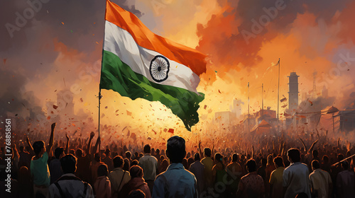 indian flag waving illustration icon .indian republic & independence day,generative Ai photo