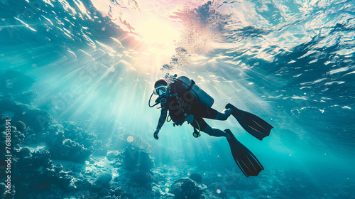 Experienced diver explores the depths of the ocean with scuba gear