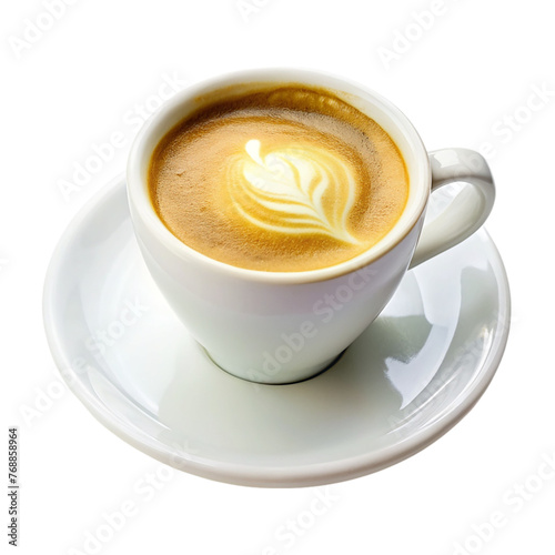 Cup of coffee creamy coffee espresso white cup on transparent backgroond