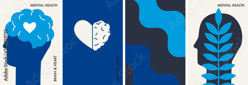 Human Mental health collection. Psycho therapy concept. Abstract flat vector illustration. World Mental Health day