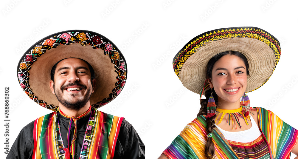 Set of Mexican man and woman dressed in traditional clothes and Mexican ...