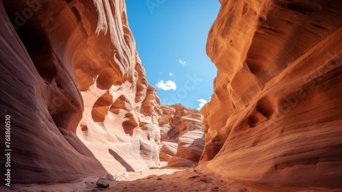 Canyon with blue sky and narrow walls