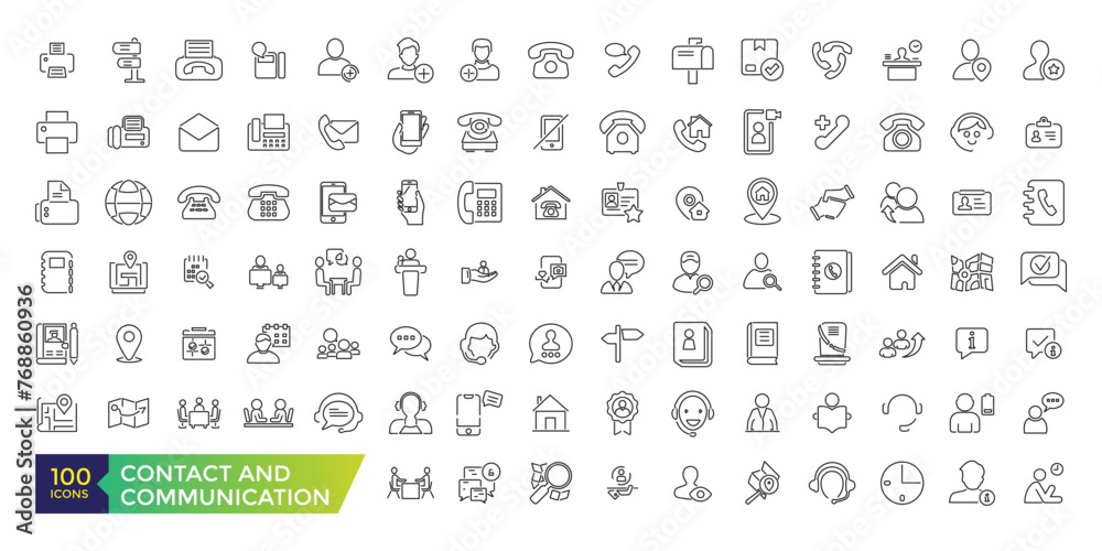 Contact and communication line icons set vector illustration. imple Set of Message Related Vector Line Icons. Contains such Icons as Conversation, SMS, Notification. - obrazy, fototapety, plakaty 