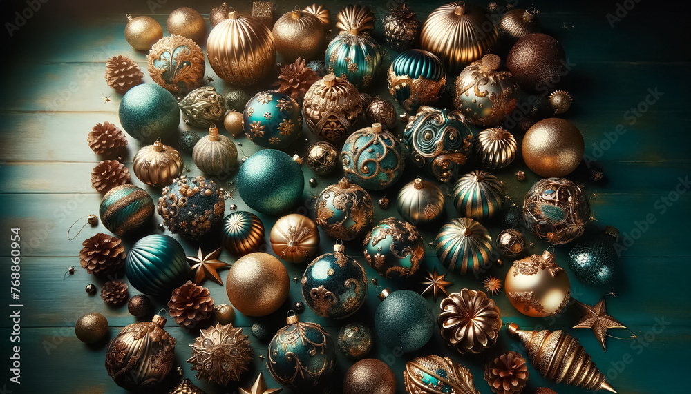 Diverse Array of Christmas Ornaments in Glittering Display