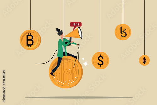Bitcoin and cryptocurrency investing, crypto trading make profit and earning from Bitcoin price, A businessman is making a fortune and announcing the amount of his profit