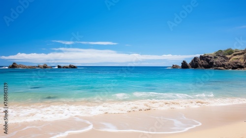 Tranquil beach under a clear blue sky in nature background