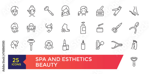 Spa and Esthetics Icon set. Wellness, relaxation, health, exercise, spa, diet, wellbeing, icon set collection.