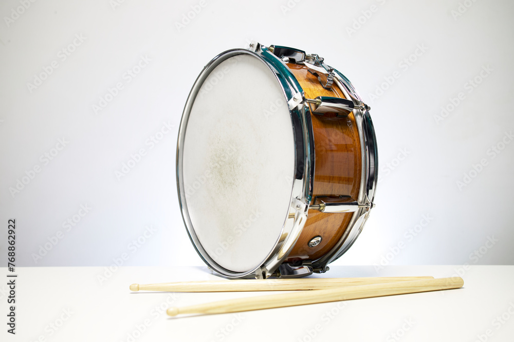 Snare drum on white background