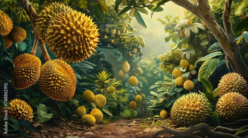 beautiful durian fruit on the tree photo