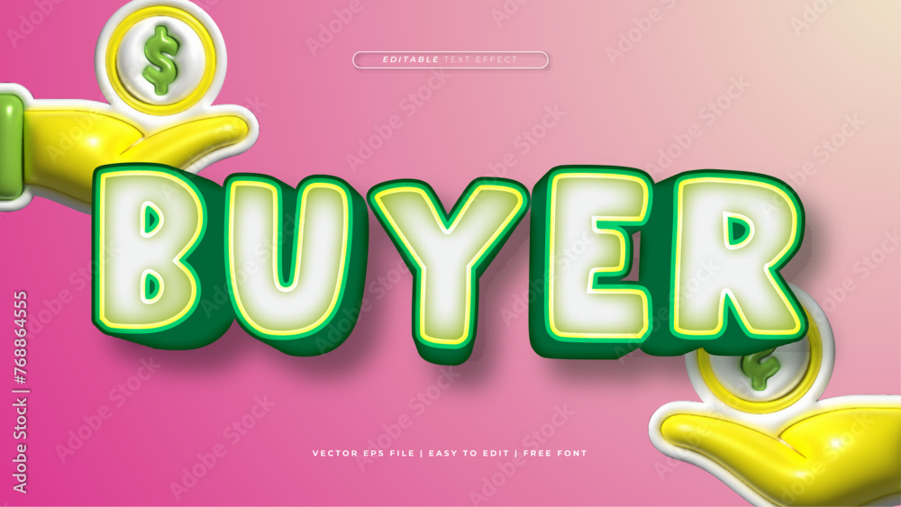 Green white and pink buyer 3d editable text effect - font style