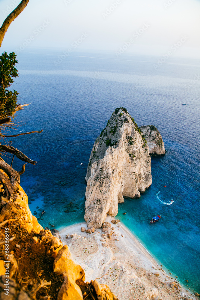 viewpoint of Keri and the famous Mizithres rocks with turquoise sea at Zakynthos island  Greece