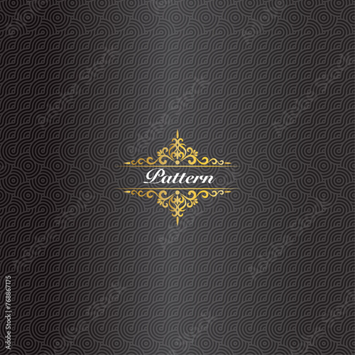 Black and gray Japanese wave geometric pattern with classic golden luxury scrolls ornament