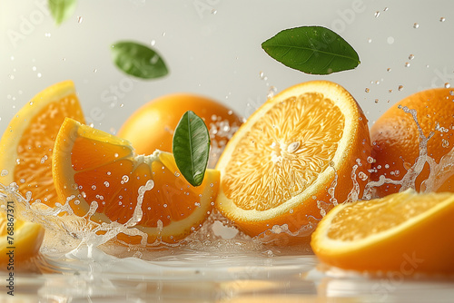 Fresh oranges with water splash on a white background. Citrus fruit.