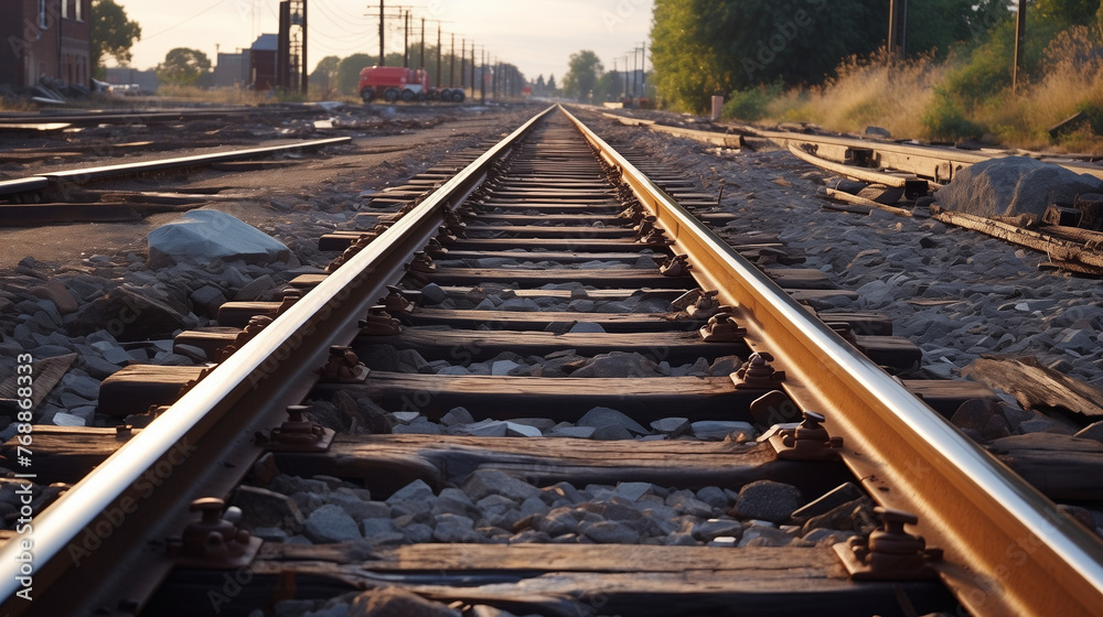 Fototapeta premium Railroad Tracks With Lots Of Rubbish Around in the Countryside