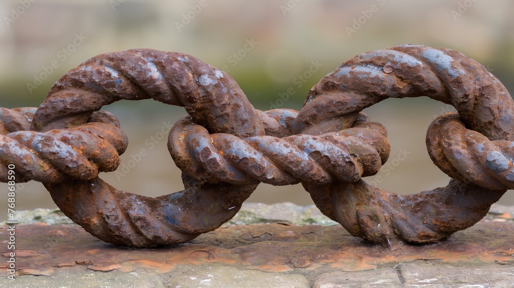 Close-up of a corroded chain link representing strength and time Close-up of a corroded chain link representing strength and time