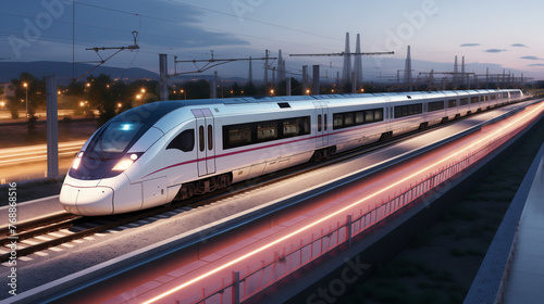 Bullet Train Going At Full Speed In Motion At Night