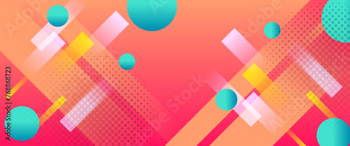 Orange green and pink abstract banner with shapes. For business banner, formal backdrop, prestigious voucher, luxe invite, wallpaper and background