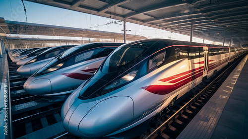 A Fleet Of Bullet Trains In China 