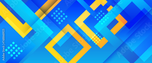 Blue and yellow abstract banner with shapes. For business banner, formal backdrop, prestigious voucher, luxe invite, wallpaper and background