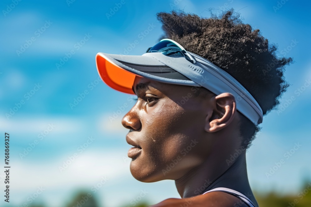 athlete wearing a visor and sweatresistant sunscreen athlete wearing a visor and sweatresistant sunscreen