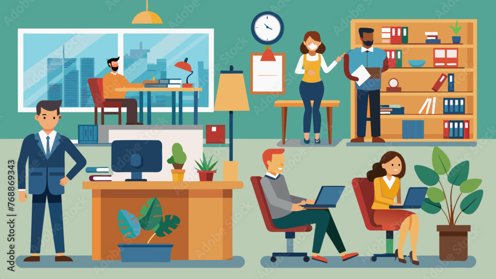 Collection of scenes at office vector art Illustration