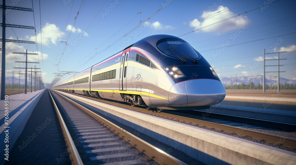 Naklejka premium High Speed Train In Motion Going At Full Speed In Europe